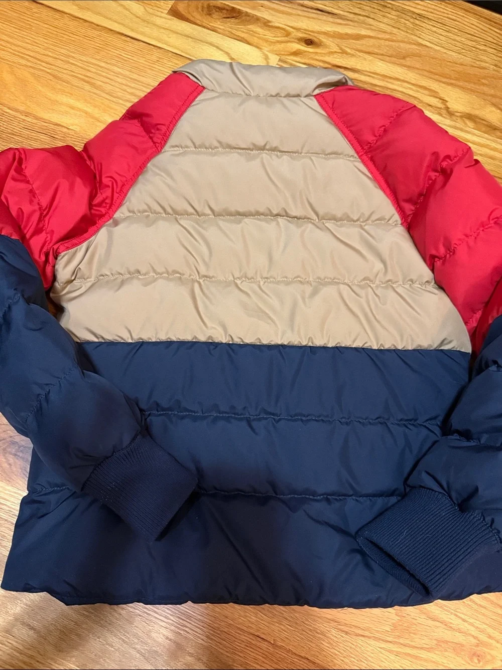 J. Crew Kids Colorblock Puffer Jacket in Red, Tan & Navy
